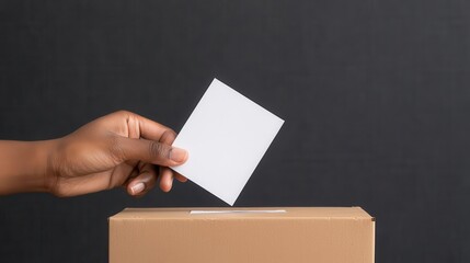 Fototapeta premium Get out the vote Close-up of a hand dropping a ballot into a voting box, voting, civic participation
