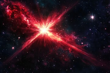 Gleaming Star in Celestial Merry Cosmos. Festive Red Xmas Sparkle