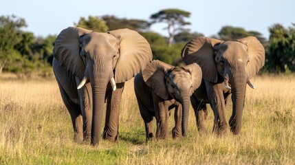 Obraz premium Family of Elephants Walking in Nature