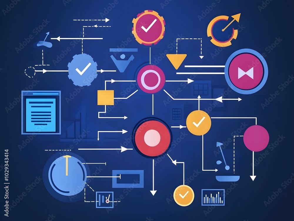Poster abstract digital flowchart illustrating interconnected processes and elements. perfect for presentat