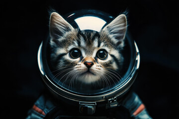 Curious cat astronaut exploring an unknown galaxy in a futuristic space suit