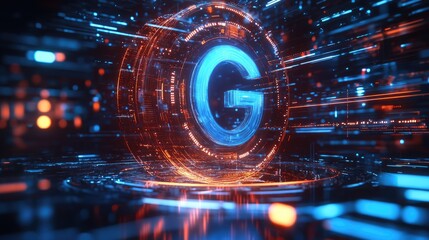 Futuristic design with holographic 6G symbol in a virtual environment