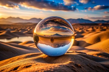 Obraz premium Floating Sphere Reflecting a Desert - Double Exposure Photography for Stunning Visuals