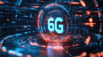 Futuristic design with holographic 6G symbol in a virtual environment