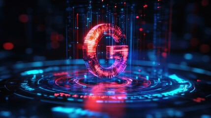 Futuristic design with holographic 6G symbol in a virtual environment