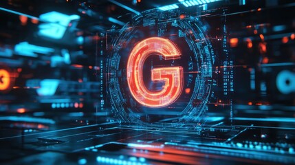 Futuristic design with holographic 6G symbol in a virtual environment