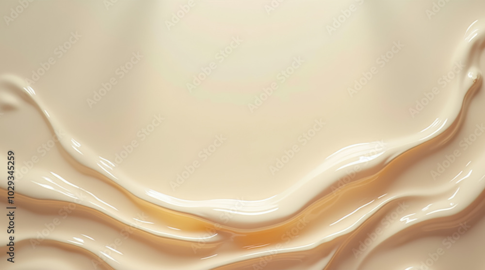 Poster a soft and creamy liquid flows gracefully across a smooth surface, reflecting gentle light and creat