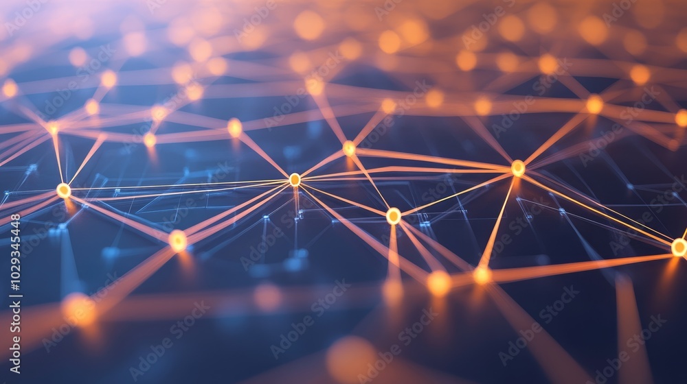 Poster geometric network nodes and lines, illustrating the interconnected world of modern digital infrastru