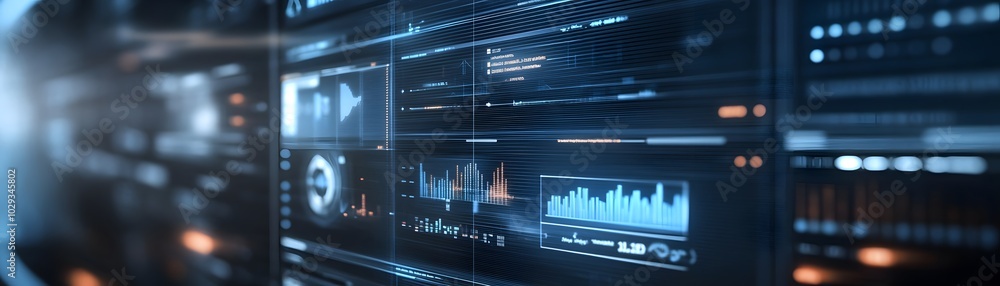 Poster futuristic dashboard with data visualization, technology interface showcasing graphs and statistics 