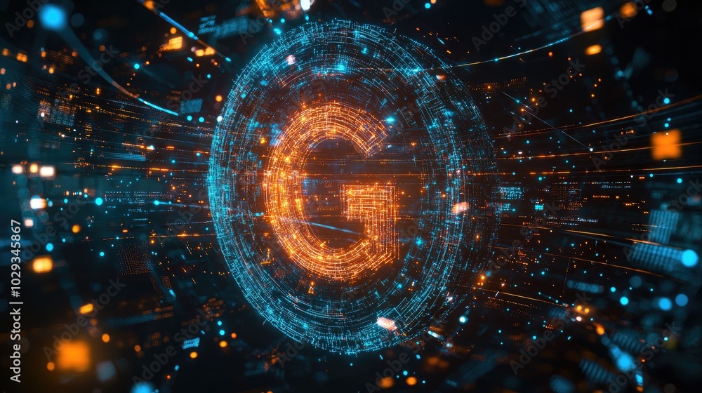 Poster global communication network forming the number 6g in a tech-themed scene