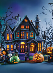 halloween background with 3d house