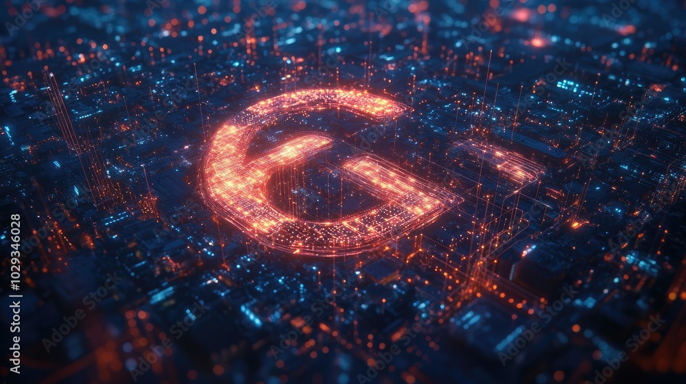 Aufkleber global communication network forming the number 6g in a tech-themed scene