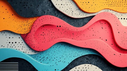 Obraz premium A vibrant abstract design featuring wavy patterns in various bold colors including orange, blue, and pink, perfect for creative projects.