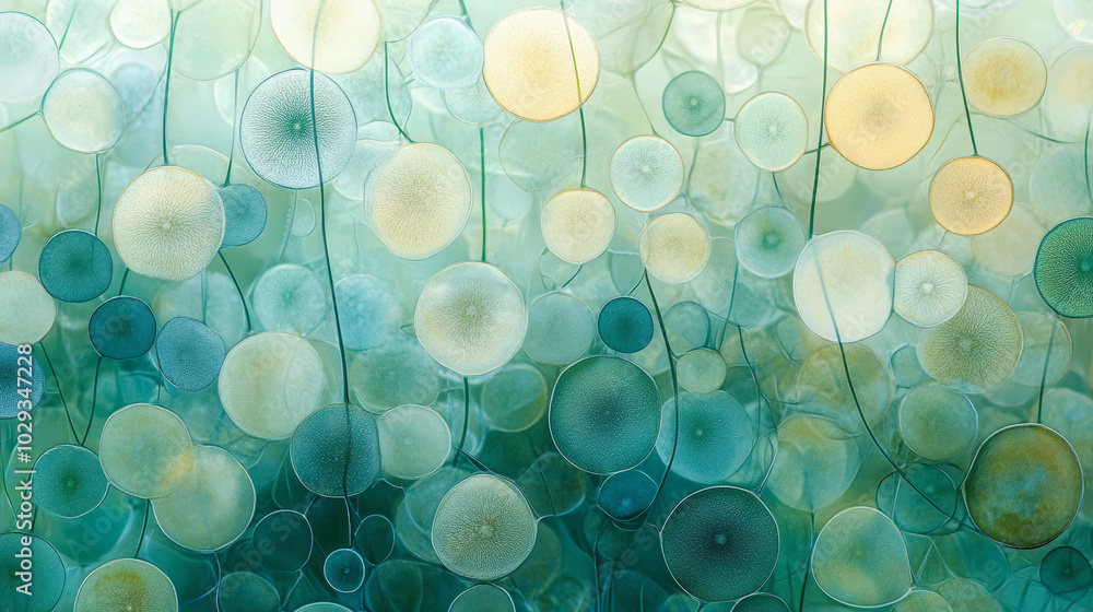 Poster abstract art featuring transparent, multicolored circles in pastel shades. the overlapping shapes cr