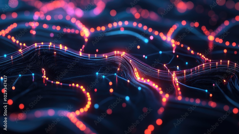 Poster glowing nodes linked by dynamic lines, symbolizing the rapid advancement of digital connectivity.