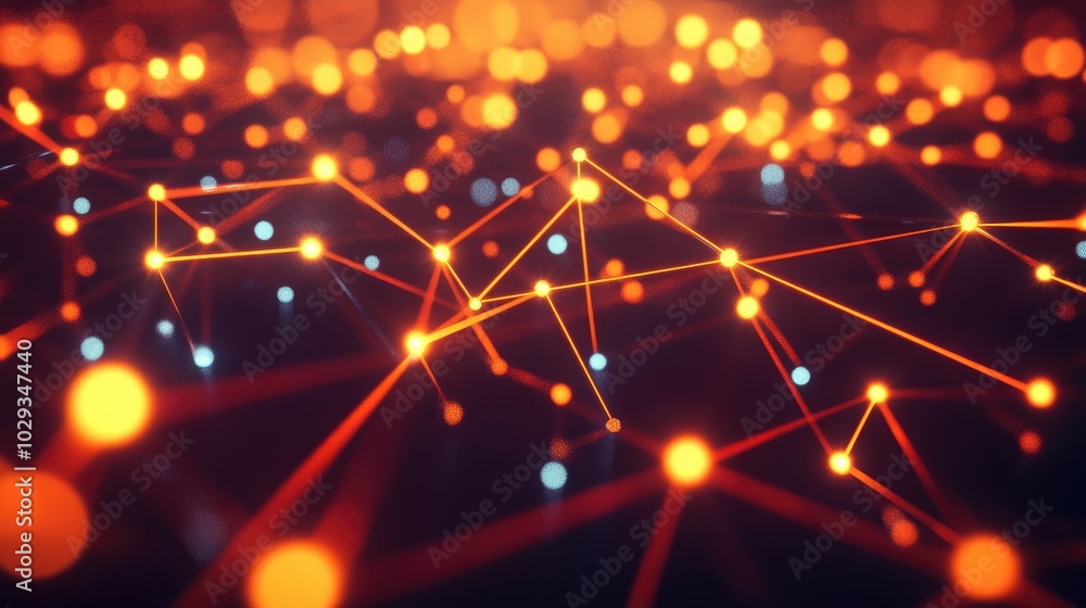 Poster glowing nodes linked by dynamic lines, symbolizing the rapid advancement of digital connectivity.