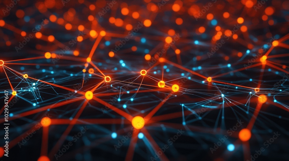 Poster glowing nodes linked by dynamic lines, symbolizing the rapid advancement of digital connectivity.