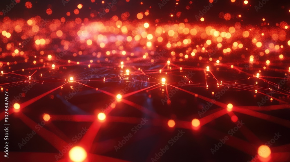 Poster glowing nodes linked by dynamic lines, symbolizing the rapid advancement of digital connectivity.