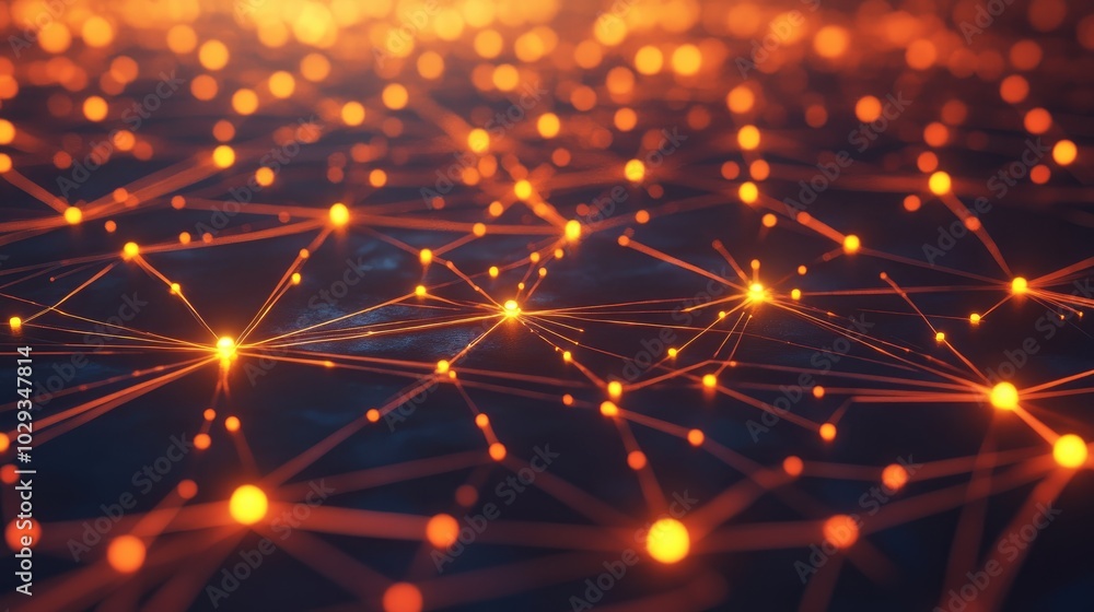 Poster glowing nodes linked by dynamic lines, symbolizing the rapid advancement of digital connectivity.