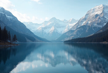 Scenic Mountain Landscape with Reflection in Tranquil Lake