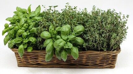 Naklejka premium A tabletop adorned with an array of verdant foliage and set against a pristine backdrop