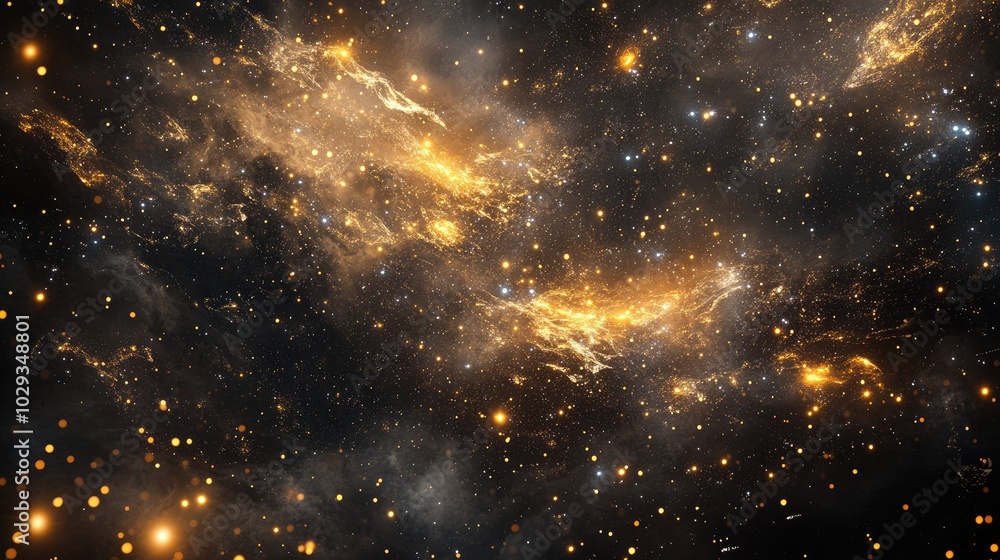 Aufkleber golden sparkles floating in a dark cosmic void, resembling a magical celestial display