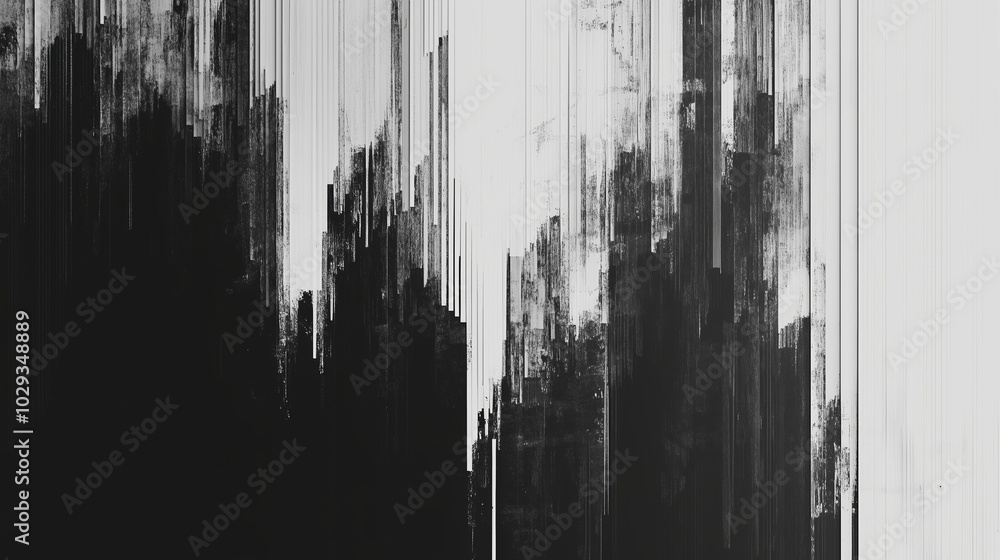 Poster abstract black and white artwork with sharp vertical lines creating a dynamic texture and contrast