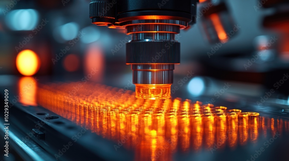 Poster close-up of a microscope analyzing samples in a laboratory setting.