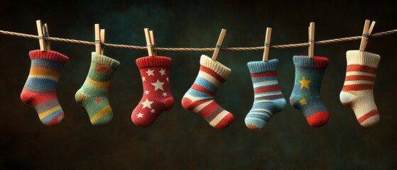 Whimsical Clothesline Displaying Cute Baby Socks Colorful Designs