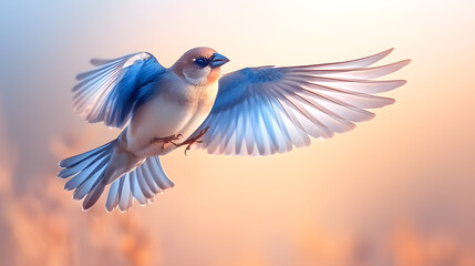 Obraz premium A majestic bird flying gracefully through the sunny blue sky.