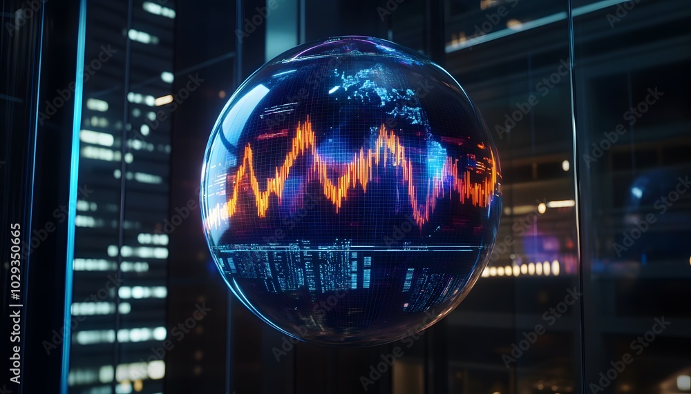 Poster a futuristic holographic globe displaying dynamic data visualization with vibrant signal waves in a 