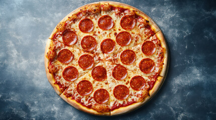 A delicious pepperoni pizza topped with melted cheese and spicy pepperoni slices, perfectly baked on a thin crust, ready to be enjoyed.