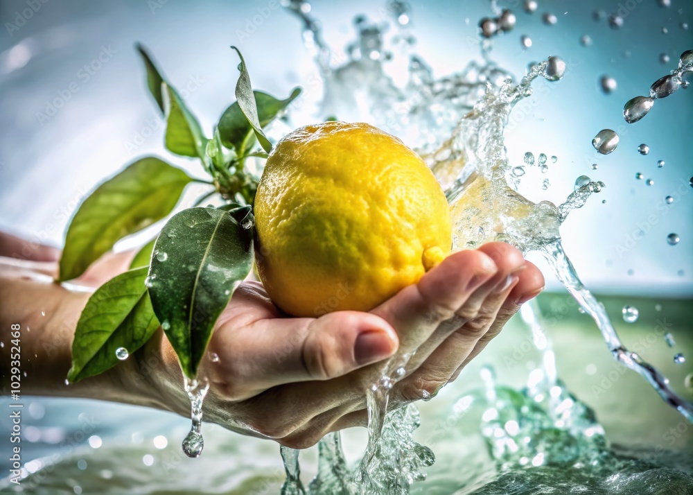 Poster fresh lemon juice extraction on isolated white background for culinary use