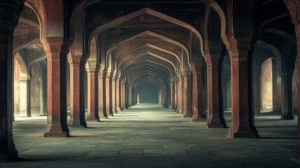 Obraz premium Majestic arches line a tranquil corridor inviting exploration and reflection in soft light
