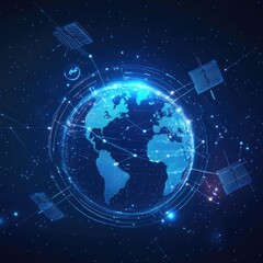 "Invent a 6G icon with satellites orbiting a digital globe, highlighting global connectivity.