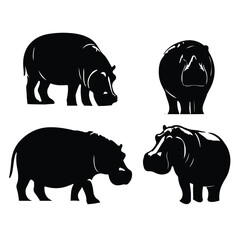 silhouette hippopotamus victor set with white background