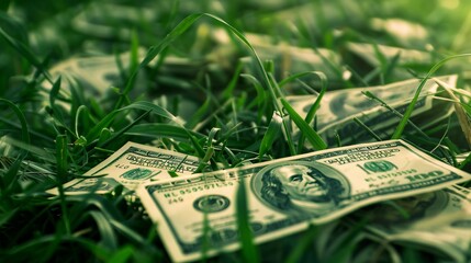 100 dollar bills growing in grass