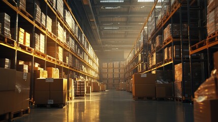Fototapeta premium Logistics professionals coordinating shipments and tracking inventory in a well-organized distribution center