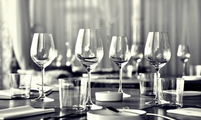glasses on the tableblack and white retro set