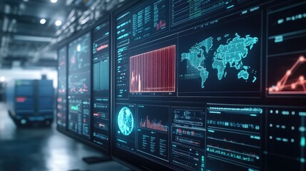 Logistics software interface showing shipment progress and data analytics on a computer screen