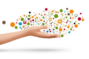 A hand is holding a bunch of colorful circles