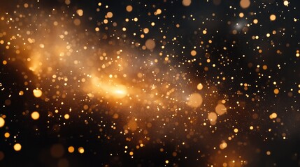 Magical golden sparkles floating through a black space, resembling the beauty of a distant starfield
