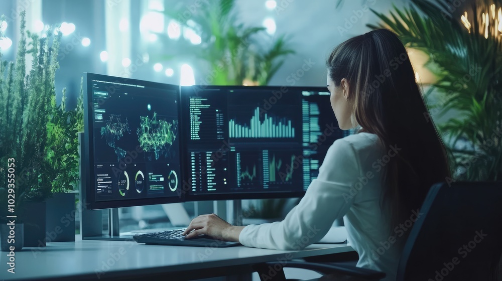 Wall mural marketing analyst reviewing detailed digital ad metrics and making data-driven decisions in a sleek 