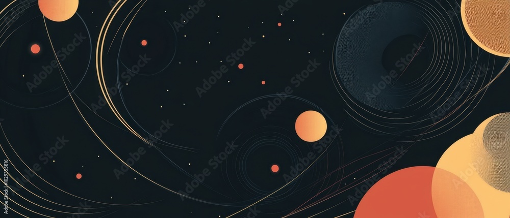 Poster abstract background with circles and lines in dark colors presentation design template in a minimali