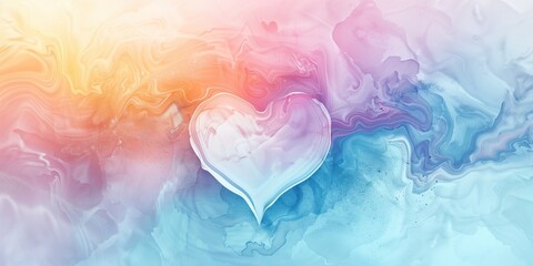 Obraz premium Abstract background with heart symbol and pastel waves, light background, flowing forms, watercolor textures.