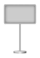 Gray signboard with metal pole isolated on a transparent background. Rectangular signpost. 3D metal roadside pointer. Blank billboard	