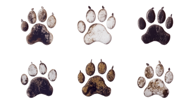 Collection of Various Dog Paw Prints Isolated on a White Background Generative AI