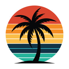 Retro Sunset with Palm Tree Vector - Vintage T-Shirt Design Illustration