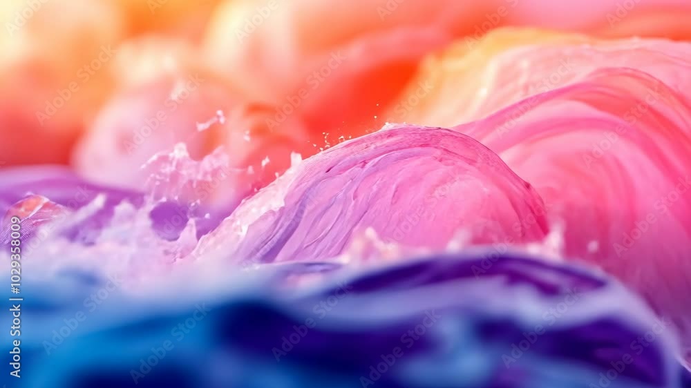 Poster a close-up of colorful paint swirling and mixing together, creating a vibrant abstract pattern
