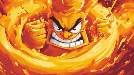 Angry Cartoon Character with Orange Liquid Splash